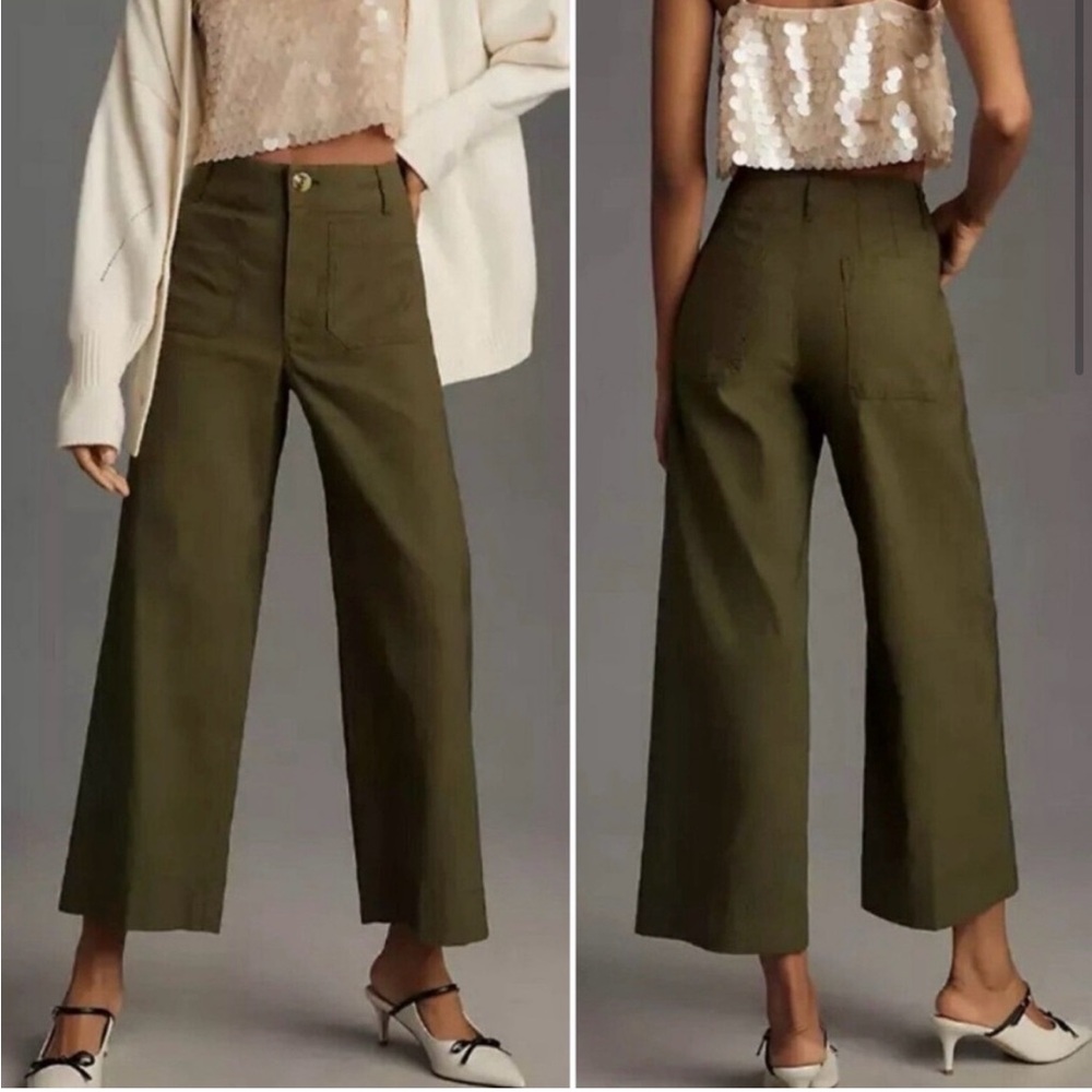 Anthropologie - Colette Green Wide Leg Cropped Pants